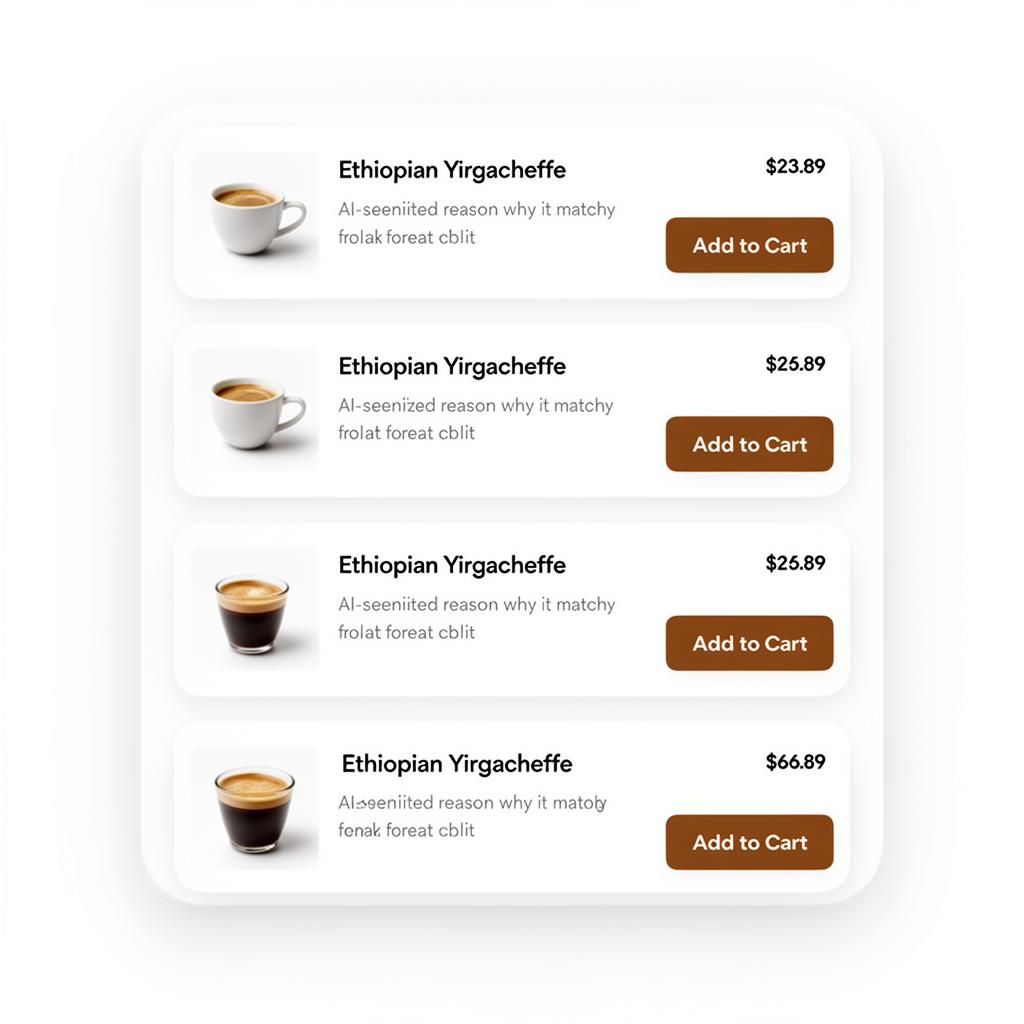 Resultaatpagina met gepersonaliseerde productaanbevelingen en add-to-cart